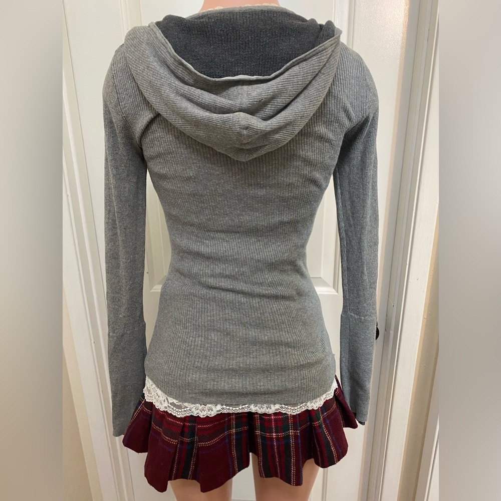 Vintage y2k Abercrombie grey button up ribbed hooded long sleeve top - Picture 2 of 15